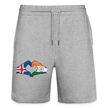Iceland India hands heart shape used - Stanley/Stella Trainer Unisex Organic Jogging Shorts - heather grey - Front - Nik (191cm) & Marisol (170cm)