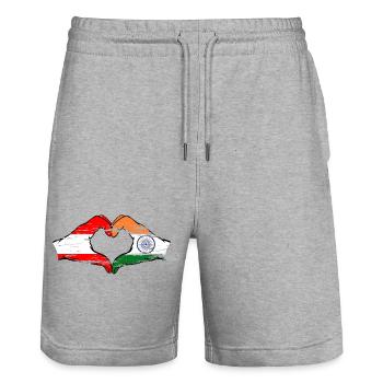 Autriche Inde mains forme de coeur utilisé - Short de jogging bio TRAINER Stanley/Stella unisexe - gris chiné - Devant - Nik (191cm) & Marisol (170cm)