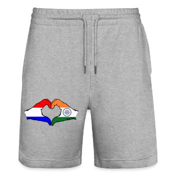 Hollande Inde Mains Forme Coeur - Short de jogging bio TRAINER Stanley/Stella unisexe - gris chiné - Devant - Nik (191cm) & Marisol (170cm)