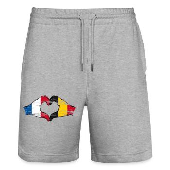 France Belgium hands heart shape used - Stanley/Stella Trainer Unisex Organic Jogging Shorts - heather grey - Front - Nik (191cm) & Marisol (170cm)
