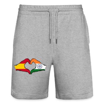 Spain India hands heart shape - Stanley/Stella Trainer Unisex Organic Jogging Shorts - heather grey - Front - Nik (191cm) & Marisol (170cm)