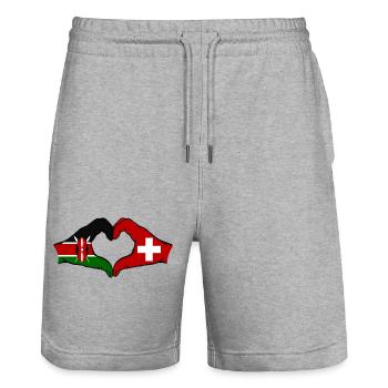 Kenya Switzerland Hands Heart Shape - Stanley/Stella Trainer Unisex Organic Jogging Shorts - heather grey - Front - Nik (191cm) & Marisol (170cm)