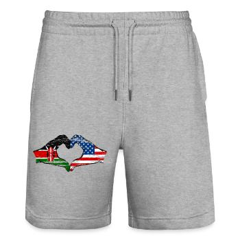 Kenya USA hands heart shape used - Stanley/Stella Trainer Unisex Organic Jogging Shorts - heather grey - Front - Nik (191cm) & Marisol (170cm)