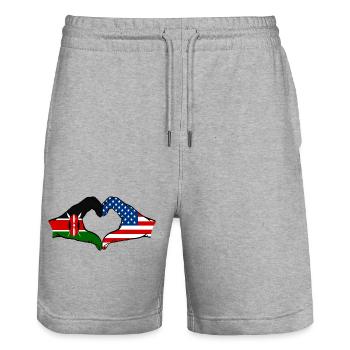Kenya USA hands heart shape - Stanley/Stella Trainer Unisex Organic Jogging Shorts - heather grey - Front - Nik (191cm) & Marisol (170cm)