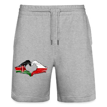 Kenya Poland hands heart shape used - Stanley/Stella Trainer Unisex Organic Jogging Shorts - heather grey - Front - Nik (191cm) & Marisol (170cm)