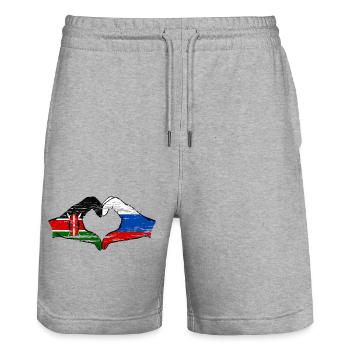Kenya Russie mains forme de coeur utilisé - Short de jogging bio TRAINER Stanley/Stella unisexe - gris chiné - Devant - Nik (191cm) & Marisol (170cm)