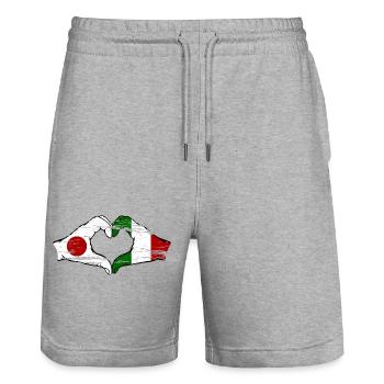 Japan Italy hands heart shape used - Stanley/Stella Trainer Unisex Organic Jogging Shorts - heather grey - Front - Nik (191cm) & Marisol (170cm)