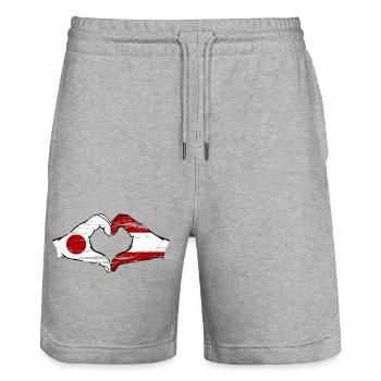 Japan Austria Hands Heart Shape Used - Stanley/Stella Trainer Unisex Organic Jogging Shorts - heather grey - Front - Nik (191cm) & Marisol (170cm)