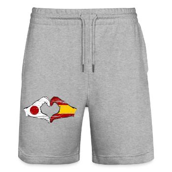 Japan Spain hands heart shape used - Stanley/Stella Trainer Unisex Organic Jogging Shorts - heather grey - Front - Nik (191cm) & Marisol (170cm)
