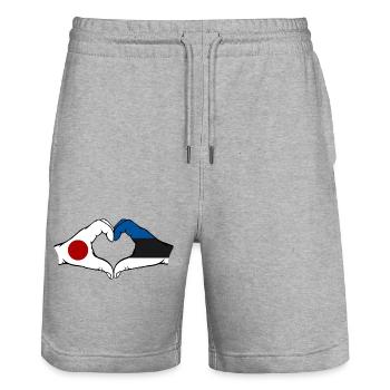 Japan Estonia Hands Heart Shape - Stanley/Stella Trainer Unisex Organic Jogging Shorts - heather grey - Front - Nik (191cm) & Marisol (170cm)