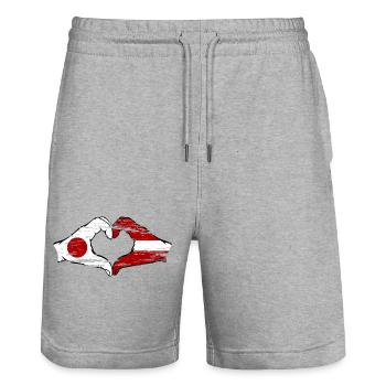Japan Latvia hands heart shape used - Stanley/Stella Trainer Unisex Organic Jogging Shorts - heather grey - Front - Nik (191cm) & Marisol (170cm)