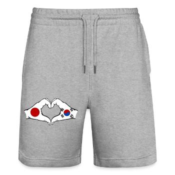 Japan South Korea Hands Heart Shape - Stanley/Stella Trainer Unisex Organic Jogging Shorts - heather grey - Front - Nik (191cm) & Marisol (170cm)