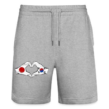 Japan South Korea Hands Heart Shape Used - Stanley/Stella Trainer Unisex Organic Jogging Shorts - heather grey - Front - Nik (191cm) & Marisol (170cm)