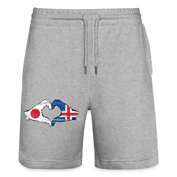 Japan Island Hände Herzform used - Stanley/Stella Unisex Bio Joggingshorts Trainer  - Grau meliert - Vorne - Nik (191cm) & Marisol (170cm)