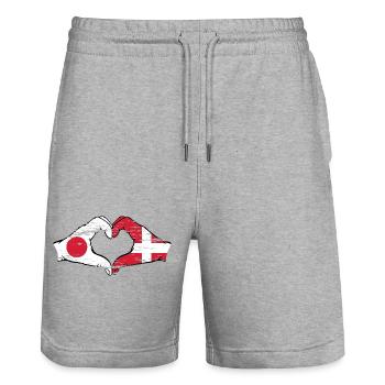 Japan Denmark hands heart shape used - Stanley/Stella Trainer Unisex Organic Jogging Shorts - heather grey - Front - Nik (191cm) & Marisol (170cm)