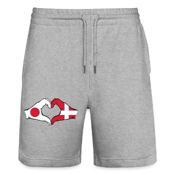 Japan Denmark Hands Heart Shape - Stanley/Stella Trainer Unisex Organic Jogging Shorts - heather grey - Front - Nik (191cm) & Marisol (170cm)