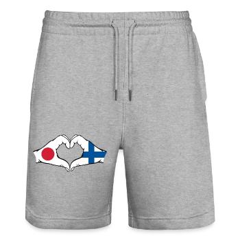 Japan Finland Hands Heart Shape - Stanley/Stella Trainer Unisex Organic Jogging Shorts - heather grey - Front - Nik (191cm) & Marisol (170cm)