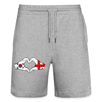South Korea England Hands Heart Shape Used - Stanley/Stella Trainer Unisex Organic Jogging Shorts - heather grey - Front - Nik (191cm) & Marisol (170cm)