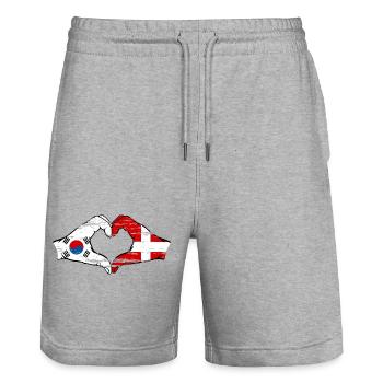 South Korea Denmark hands heart shape used - Stanley/Stella Trainer Unisex Organic Jogging Shorts - heather grey - Front - Nik (191cm) & Marisol (170cm)