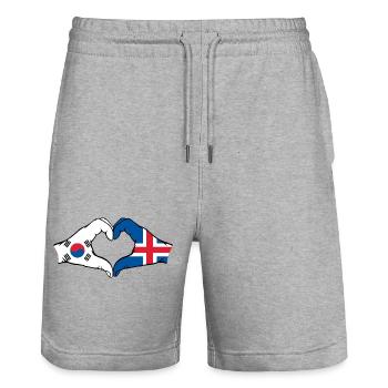 South Korea Iceland Hands Heart Shape - Stanley/Stella Trainer Unisex Organic Jogging Shorts - heather grey - Front - Nik (191cm) & Marisol (170cm)