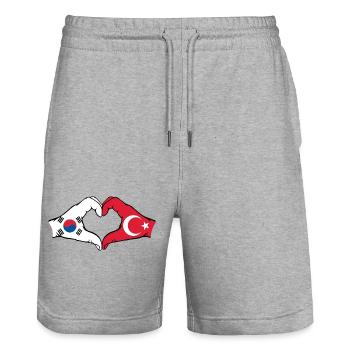 Corée du Sud Turquie Mains Forme de coeur - Short de jogging bio TRAINER Stanley/Stella unisexe - gris chiné - Devant - Nik (191cm) & Marisol (170cm)
