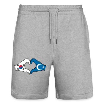 Südkorea Uiguren Hände Herzform - Stanley/Stella Unisex Bio Joggingshorts Trainer  - Grau meliert - Vorne - Nik (191cm) & Marisol (170cm)