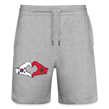 South Korea Morocco Hands Heart Shape - Stanley/Stella Trainer Unisex Organic Jogging Shorts - heather grey - Front - Nik (191cm) & Marisol (170cm)