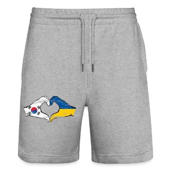 South Korea Ukraine hands heart shape used - Stanley/Stella Trainer Unisex Organic Jogging Shorts - heather grey - Front - Nik (191cm) & Marisol (170cm)