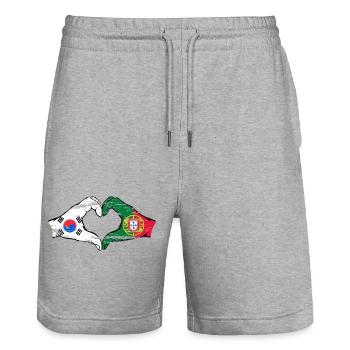 Corée du Sud Portugal Mains Forme de Coeur Utilisé - Short de jogging bio TRAINER Stanley/Stella unisexe - gris chiné - Devant - Nik (191cm) & Marisol (170cm)