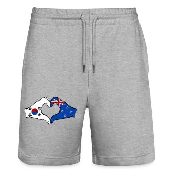 Corée du Sud Nouvelle-Zélande Mains Forme de coeur - Short de jogging bio TRAINER Stanley/Stella unisexe - gris chiné - Devant - Nik (191cm) & Marisol (170cm)