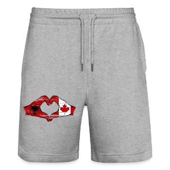 Albania Canada Hands Heart Shape Used - Stanley/Stella Trainer Unisex Organic Jogging Shorts - heather grey - Front - Nik (191cm) & Marisol (170cm)