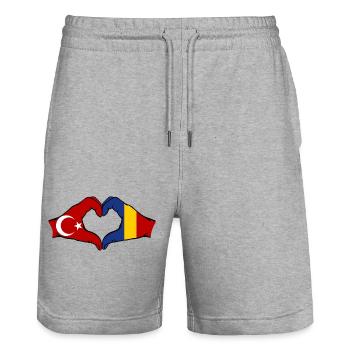 Turkey Romania Hands Heart Shape - Stanley/Stella Trainer Unisex Organic Jogging Shorts - heather grey - Front - Nik (191cm) & Marisol (170cm)