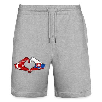 Turkey Slovakia Hands Heart Shape Used - Stanley/Stella Trainer Unisex Organic Jogging Shorts - heather grey - Front - Nik (191cm) & Marisol (170cm)