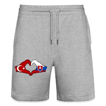 Turkey Slovakia Hands Heart Shape - Stanley/Stella Trainer Unisex Organic Jogging Shorts - heather grey - Front - Nik (191cm) & Marisol (170cm)