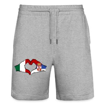 Italy Serbia Hands Heart Shape - Stanley/Stella Trainer Unisex Organic Jogging Shorts - heather grey - Front - Nik (191cm) & Marisol (170cm)