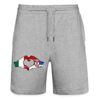 Italy Serbia Hands Heart Shape Used - Stanley/Stella Trainer Unisex Organic Jogging Shorts - heather grey - Front - Nik (191cm) & Marisol (170cm)