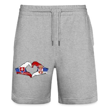 Slovaquie Serbie drapeau forme de coeur utilisé - Short de jogging bio TRAINER Stanley/Stella unisexe - gris chiné - Devant - Nik (191cm) & Marisol (170cm)