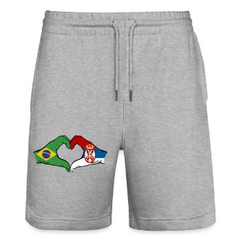 Brasilien Serbien Flagge Herzform - Stanley/Stella Unisex Bio Joggingshorts Trainer  - Grau meliert - Vorne - Nik (191cm) & Marisol (170cm)