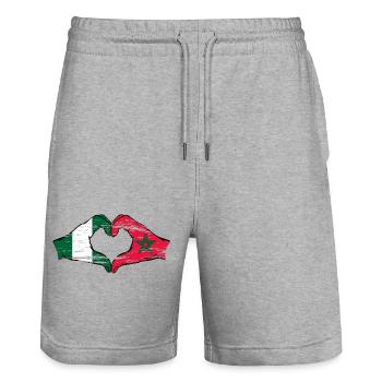 Nigeria Maroc drapeau forme de coeur utilisé - Short de jogging bio TRAINER Stanley/Stella unisexe - gris chiné - Devant - Nik (191cm) & Marisol (170cm)