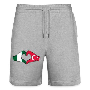 Nigeria Türkei Flagge Herzform - Stanley/Stella Unisex Bio Joggingshorts Trainer  - Grau meliert - Vorne - Nik (191cm) & Marisol (170cm)