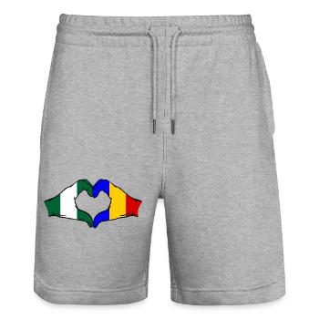 Nigeria Rumänien Flagge Herzform - Stanley/Stella Unisex Bio Joggingshorts Trainer  - Grau meliert - Vorne - Nik (191cm) & Marisol (170cm)