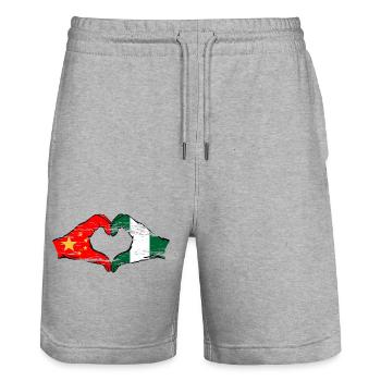 Forme de coeur du drapeau de la Chine et du Nigeria utilisé - Short de jogging bio TRAINER Stanley/Stella unisexe - gris chiné - Devant - Nik (191cm) & Marisol (170cm)