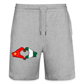 China Nigeria Flag Heart Shape - Stanley/Stella Trainer Unisex Organic Jogging Shorts - heather grey - Front - Nik (191cm) & Marisol (170cm)