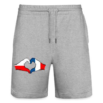 Pologne France Drapeau Coeur Forme - Short de jogging bio TRAINER Stanley/Stella unisexe - gris chiné - Devant - Nik (191cm) & Marisol (170cm)