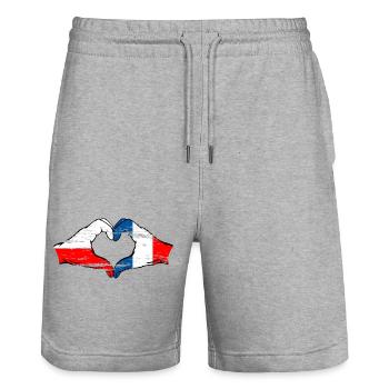 Polen Frankreich Flagge Herzform used - Stanley/Stella Unisex Bio Joggingshorts Trainer  - Grau meliert - Vorne - Nik (191cm) & Marisol (170cm)