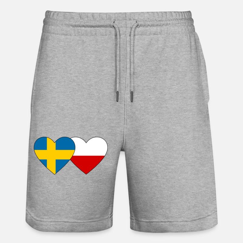 Suède Pologne Drapeau Coeur - Short de jogging bio TRAINER Stanley/Stella unisexe - gris chiné