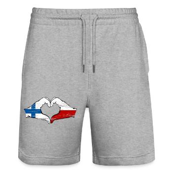 Finlande Pologne drapeau coeur forme utilisé - Short de jogging bio TRAINER Stanley/Stella unisexe - gris chiné - Devant - Nik (191cm) & Marisol (170cm)