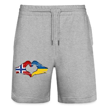 Norwegen Ukraine Flagge Herzform used - Stanley/Stella Unisex Bio Joggingshorts Trainer  - Grau meliert - Vorne - Nik (191cm) & Marisol (170cm)
