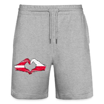 Latvia Poland flag hands heart shape used - Stanley/Stella Trainer Unisex Organic Jogging Shorts - heather grey - Front - Nik (191cm) & Marisol (170cm)