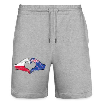 Poland New Zealand Flag Hands Heart Shape Used - Stanley/Stella Trainer Unisex Organic Jogging Shorts - heather grey - Front - Nik (191cm) & Marisol (170cm)
